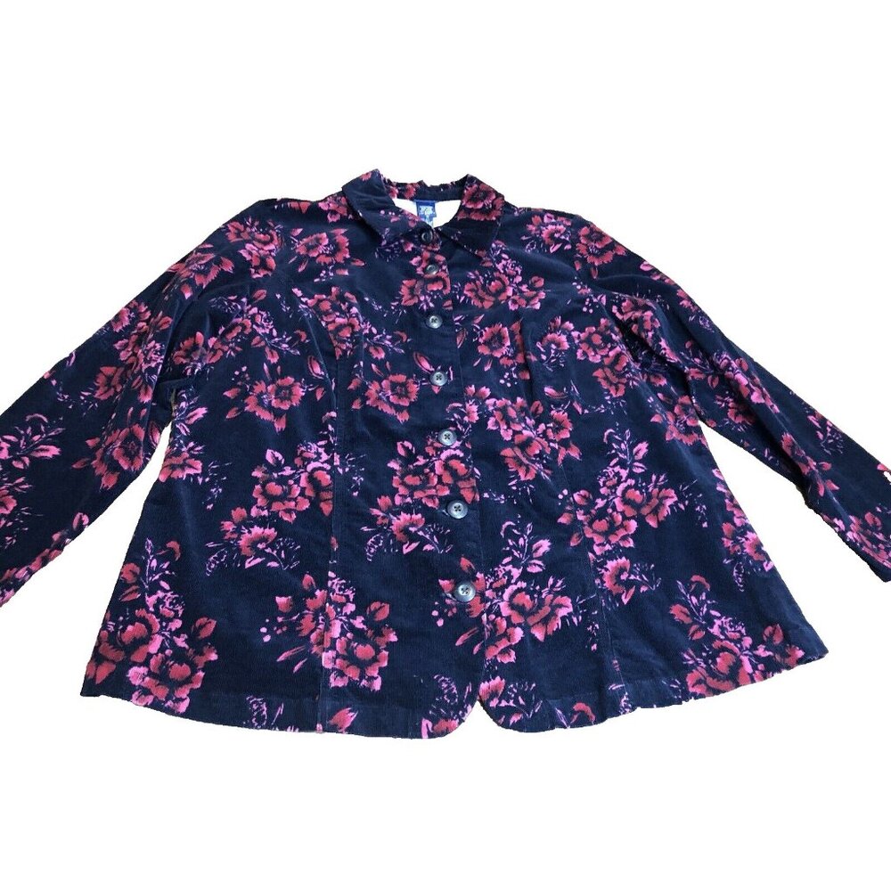 Basic Editions Floral Contrast Corduroy Button Up Shirt Shacket Women's 1X